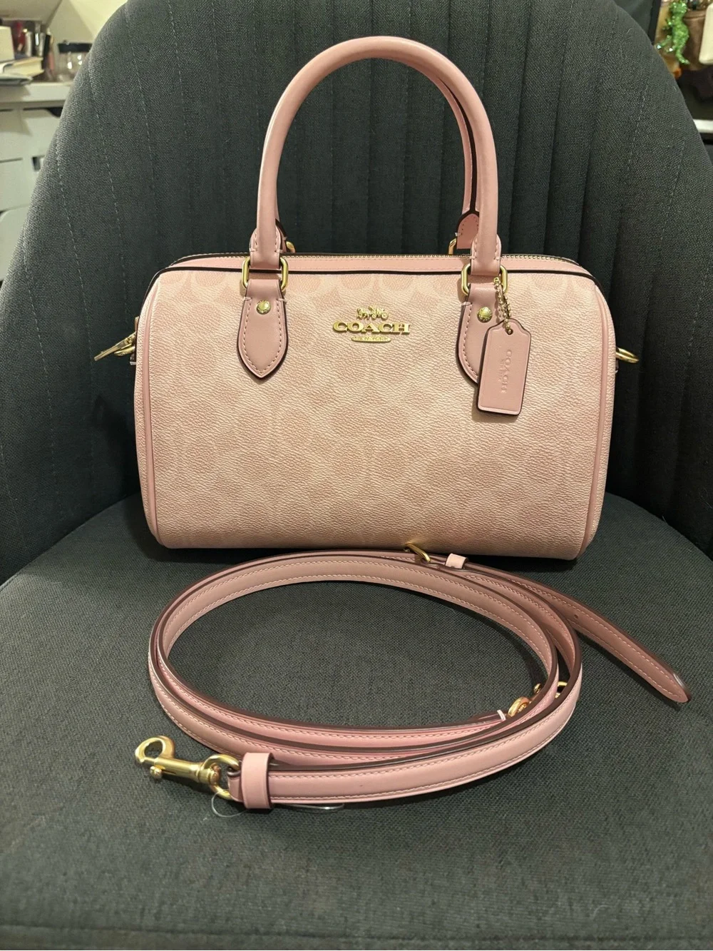 Coach Powder Pink Rowan Satchel with Gold Hardware